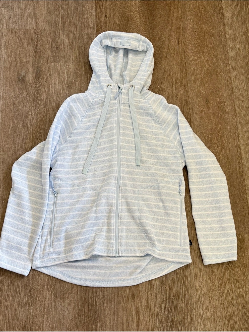 Lands' End Light Blue and White Striped Hooded Zip Jacket